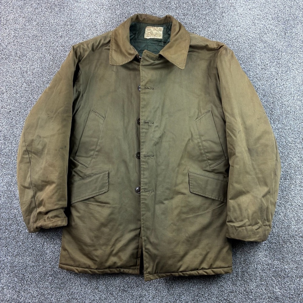 Vintage 40s Military B-9 Parka Jacket Men's Large Green OG 107 Button Insulated